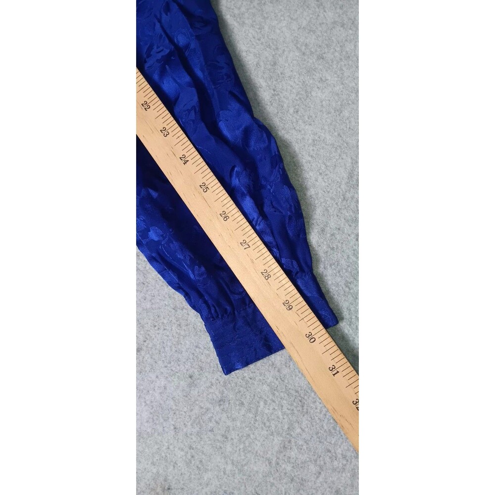 VTG Argenti 100% Silk Dress Blue Jacquard Pleated Long Sleeve Midi Dress 8 Retro - Picture 10 of 12